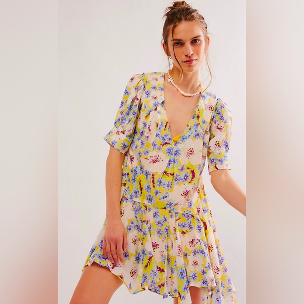 Free People Sugar Crush Mini Dress NWOT Size S Lemon Combo